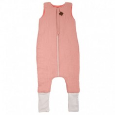 Ocieplany śpiworek dwustronny piżamka z nogawkami z organicznej BIO bawełny muślin BABY PINK/CORAL roz M